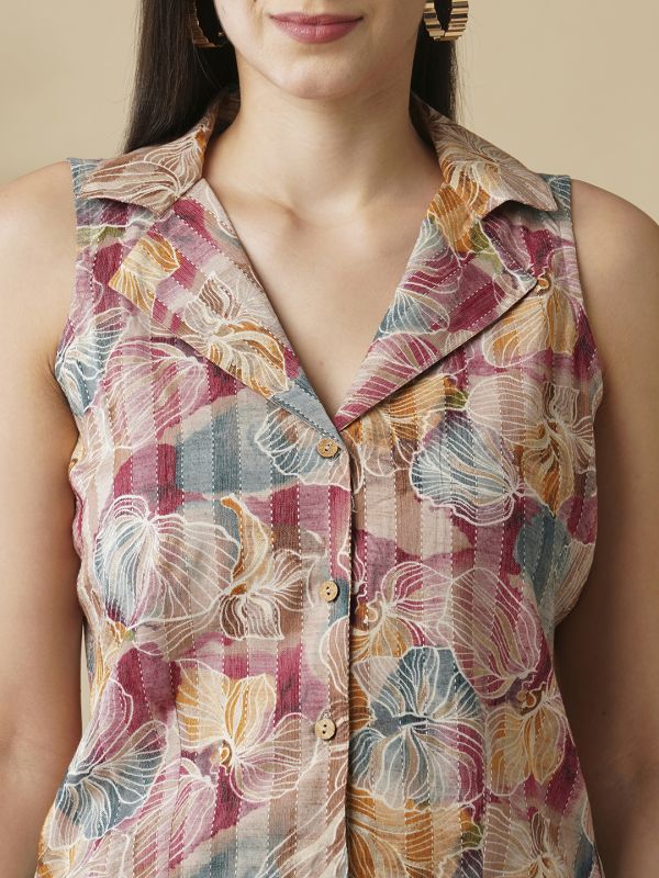 Globus Women Multi Color Floral Printed Notch Lapel Shirt & Palazzos Co-Ord Set