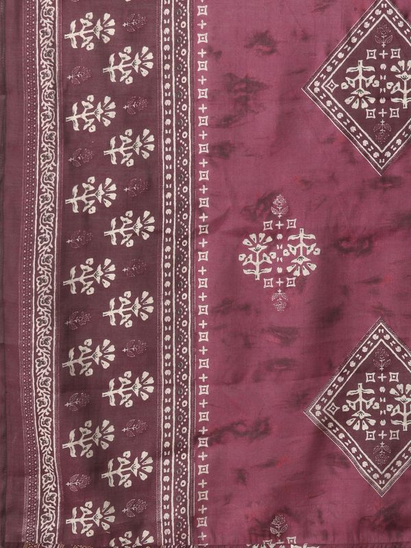 Globus Women Wine Allover Printed Straight Kurta With Narrow Pants & Dupatta 