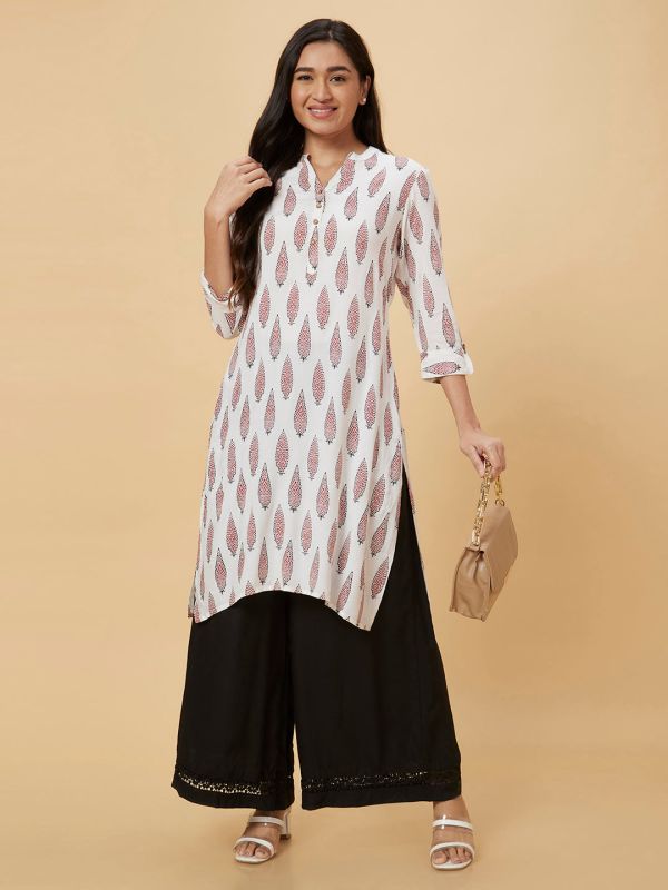 Globus Women Black Floral Lace Hem Design Flared Ethnic Palazzos