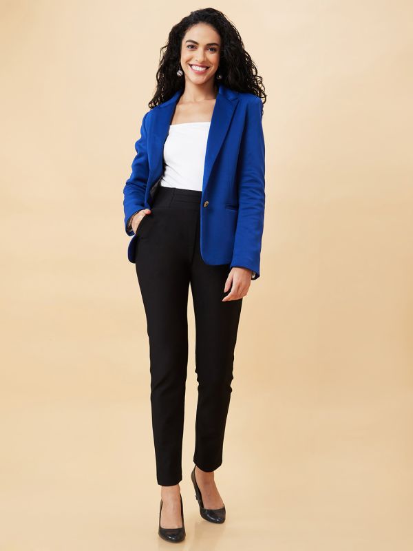 Globus Women Black Stretchable Skinny Fit Workwear Treggings With Pockets