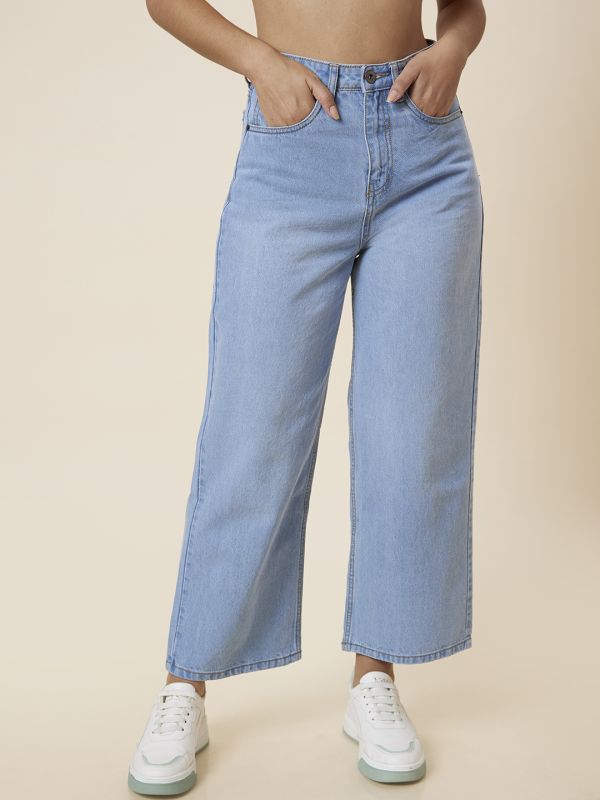 Globus Women Light Blue Mid Rise Boyfriend Fit Washed Jeans