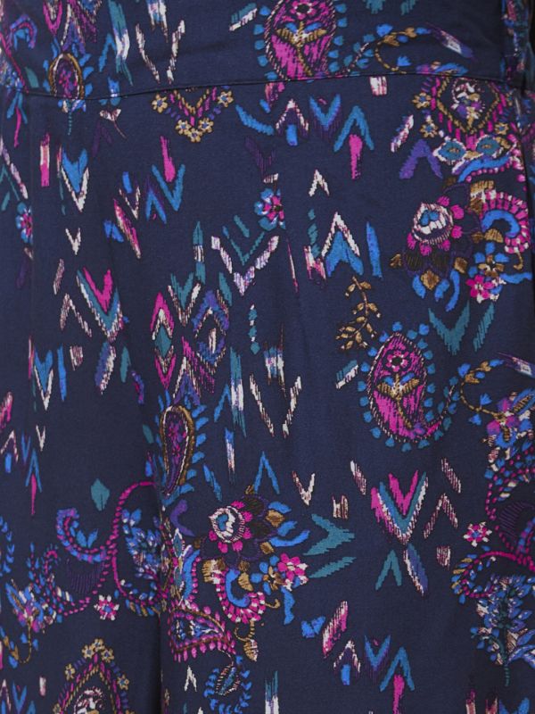 Globus Women Navy Blue Paisley Printed Wide Leg Palazzos