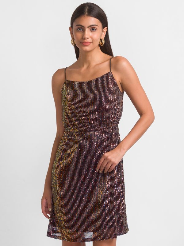Globus Women Black Embellished Fit and Flare Party Dress