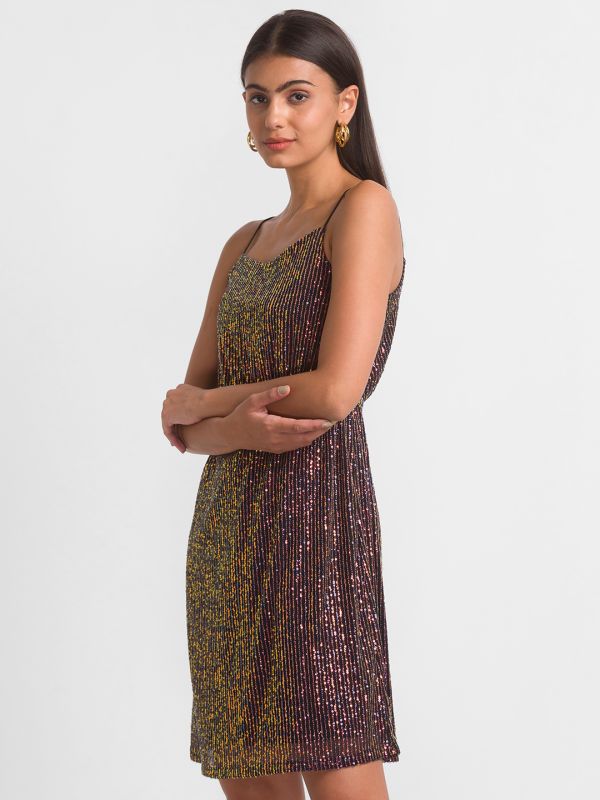 Globus Women Black Embellished Fit and Flare Party Dress