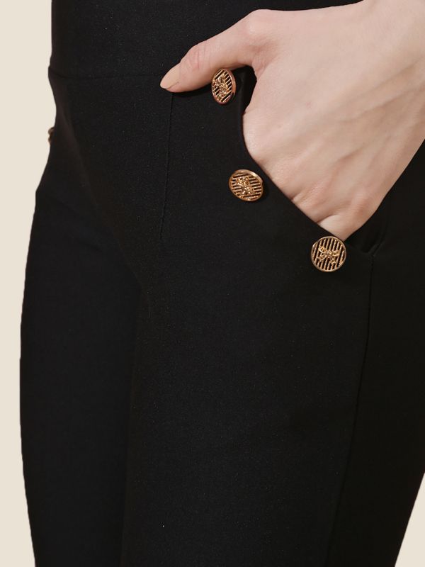 Globus Women Black Mid Rise Slim Fit Cotton Tregings