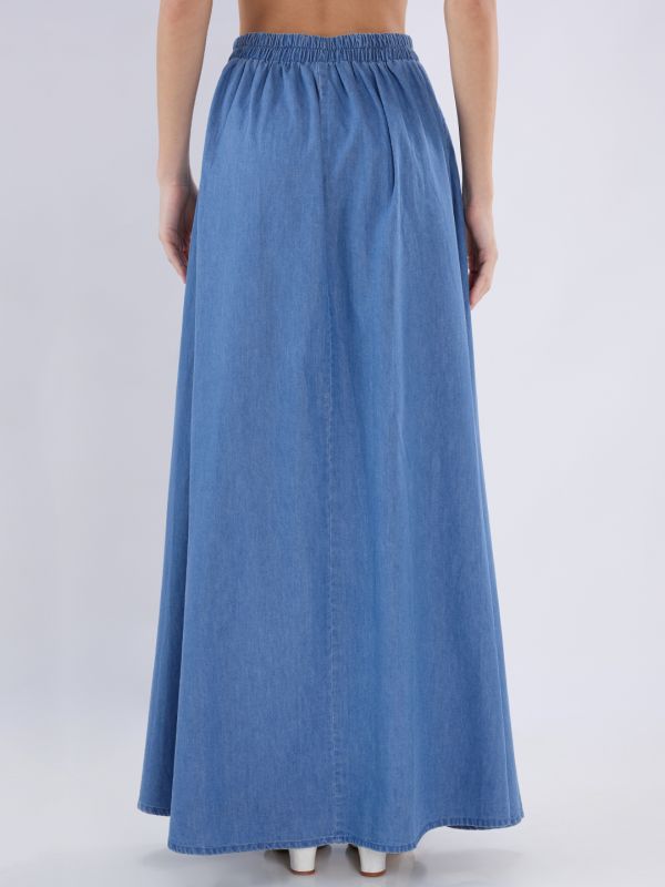 Globus Women Blue High-Rise A-Line Flared Hem Denim Maxi Skirt