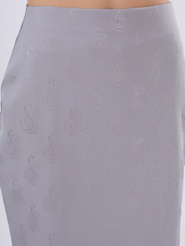 Globus Women Grey Self Design Paisley Print Mid Rise Back Slit Pencil Midi Skirt