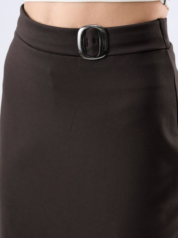 Globus Women Brown Mid Rise Back Slit Pencil Midi Workwear Skirt