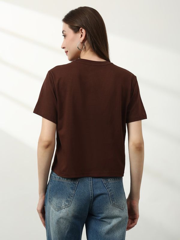 Globus Women Brown Round Neck Short Sleeves Graphic Print Relaxed Fit T-Shirt