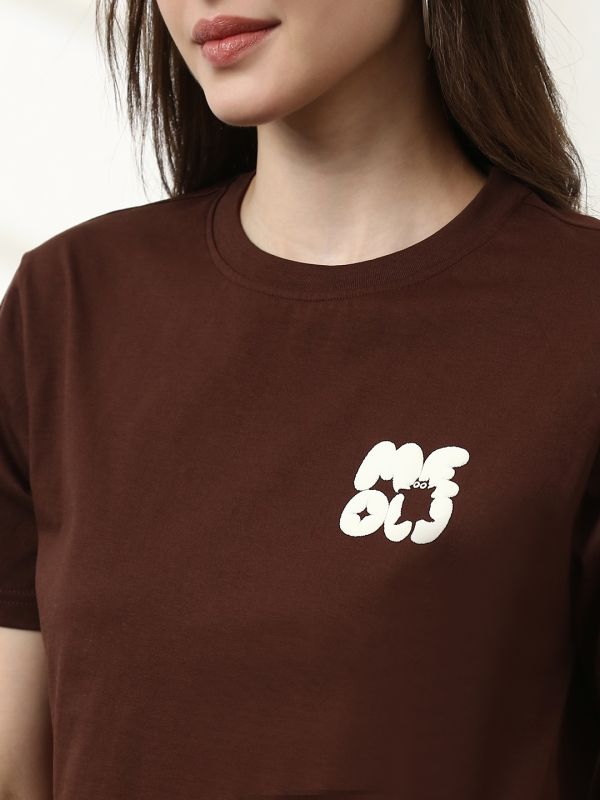 Globus Women Brown Round Neck Short Sleeves Graphic Print Relaxed Fit T-Shirt