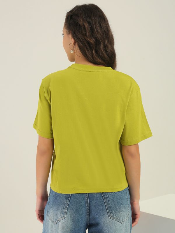 Globus Women Green Round Neck Short Sleeves Graphic Print Oversized Fit T-Shirt