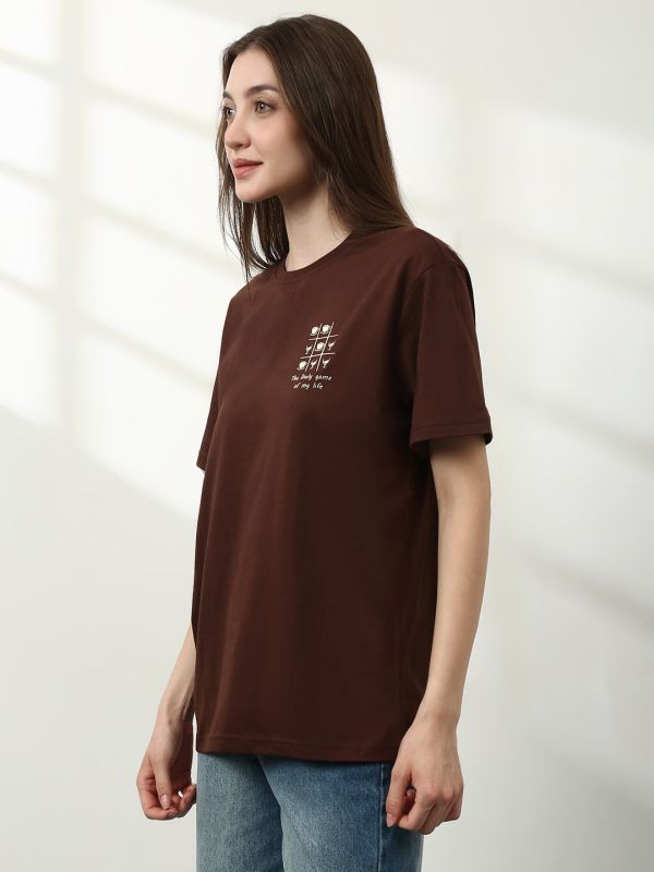 Globus Women Brown Round Neck Short Sleeves Graphic Print Relaxed Fit T-Shirt