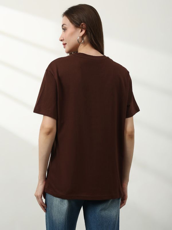 Globus Women Brown Round Neck Short Sleeves Graphic Print Relaxed Fit T-Shirt