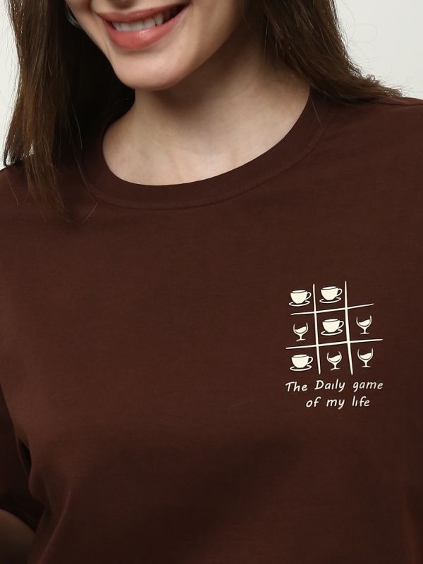 Globus Women Brown Round Neck Short Sleeves Graphic Print Relaxed Fit T-Shirt