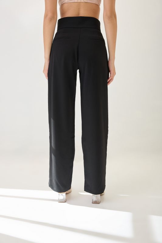 Globus Women Black Mid-Rise Pleated Formal Korean Pants