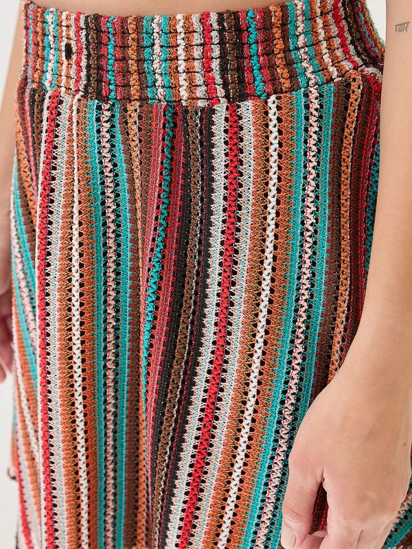 Globus Women Multi-Colour Mid Rise Striped Crochet Flared Mini Skirt