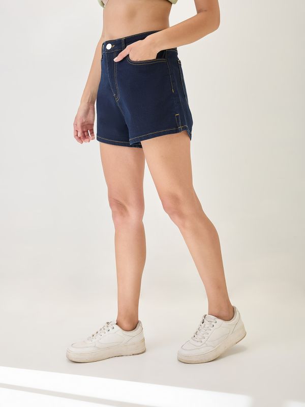 Globus Women Dark Blue Slim Fit Mid-Rise Denim Shorts