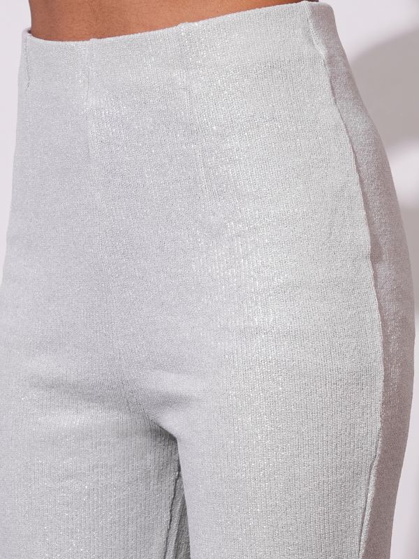 Globus Women Off White Sheen Self Design High-Rise Flared Party Treggings