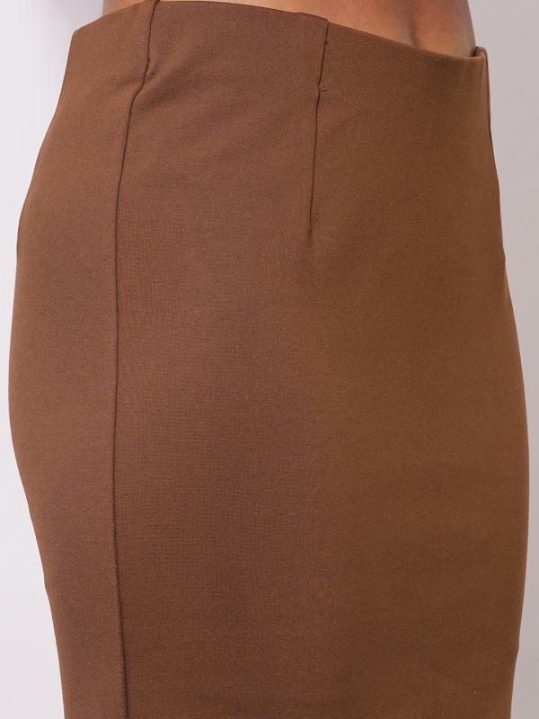 Globus Women Coffee Stretchable High-Rise Back Slit Above Knee Workwear Pencil Skirt