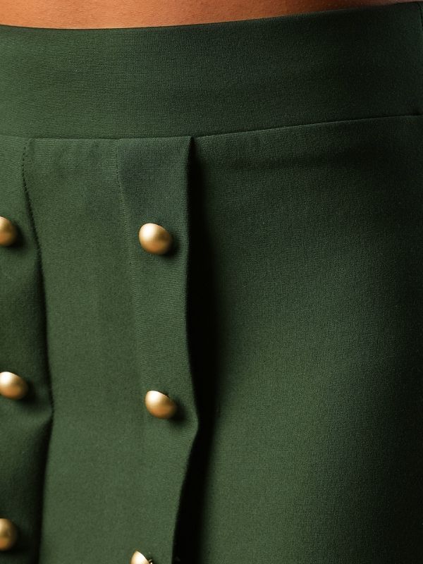 Globus Women Bottle Green Fancy Button Detail Mid-Rise Mini Pencil Party Skirt