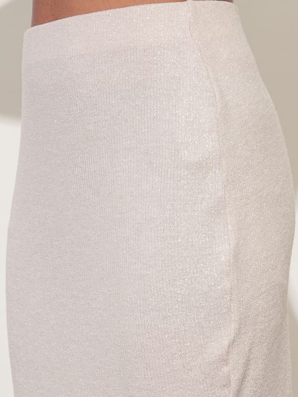 Globus Women Ivory Sheen Self Design Stretchable Mid-Rise Side Slit Maxi Party Pencil Skirt