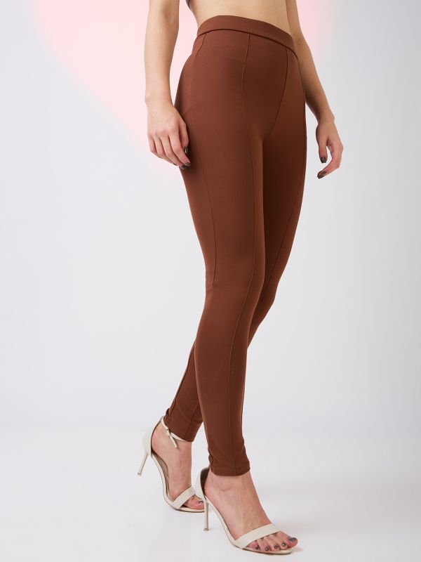 Globus Women Coffee Stretchable Mid Rise Skinny Fit Workwear Treggings