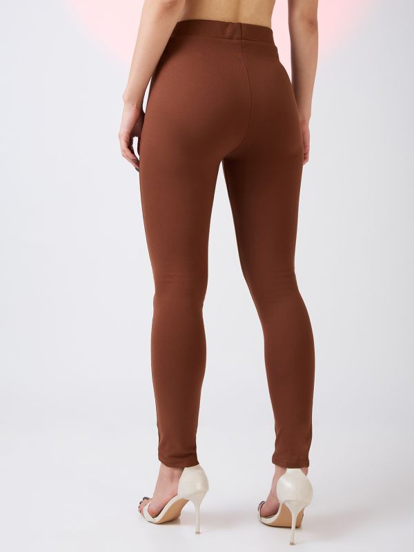 Globus Women Coffee Stretchable Mid Rise Skinny Fit Workwear Treggings