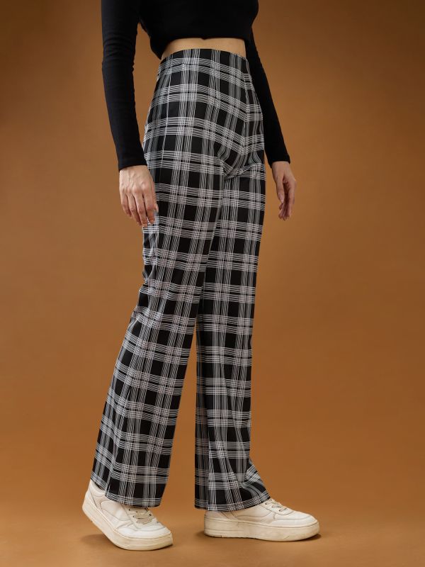 Globus Women Black Checkered Mid Rise Flared Trousers