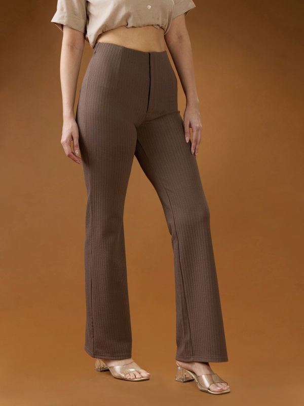 Globus Women Mouse Self Design Mid Rise Tapered Fit Stretchable Trousers