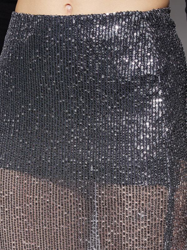 Globus Women Midnight Blue Ombre Pattern Sequin Detail Side Slit Pencil Midi Party Skirt