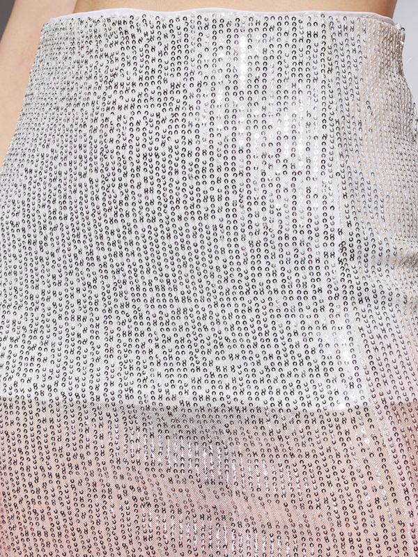 Globus Women Pink & Silver Ombre Pattern Sequin Detail Side Slit Pencil Midi Party Skirt