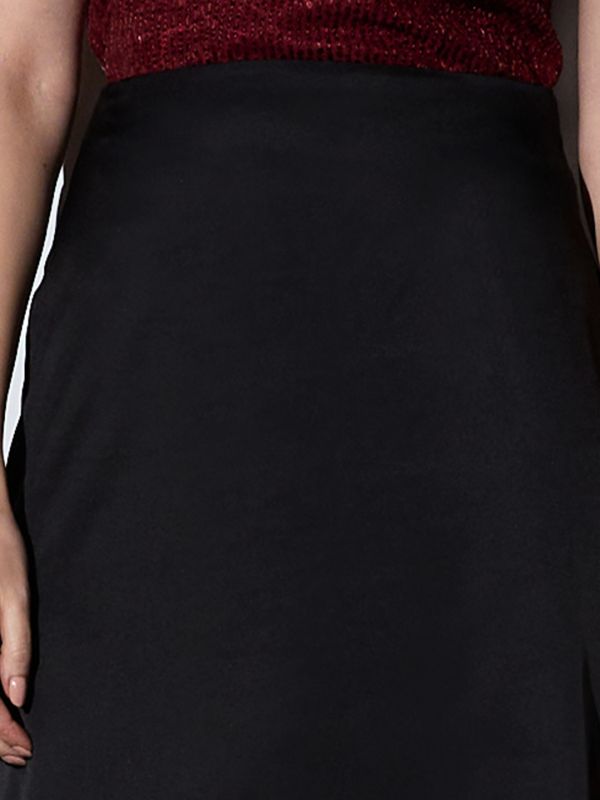 Globus Women Black Mid-Rise Solid Midi A-Line Party Skirt