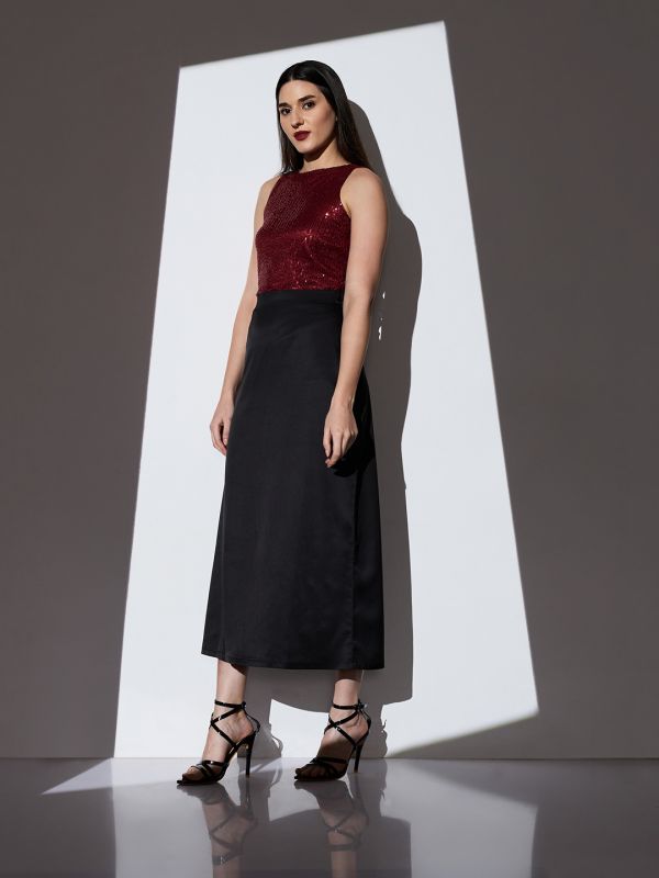 Globus Women Black Mid-Rise Solid Midi A-Line Party Skirt