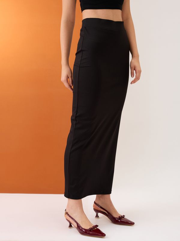 Globus Women Black High-Rise Stretchable Side Slit Maxi Pencil Skirt