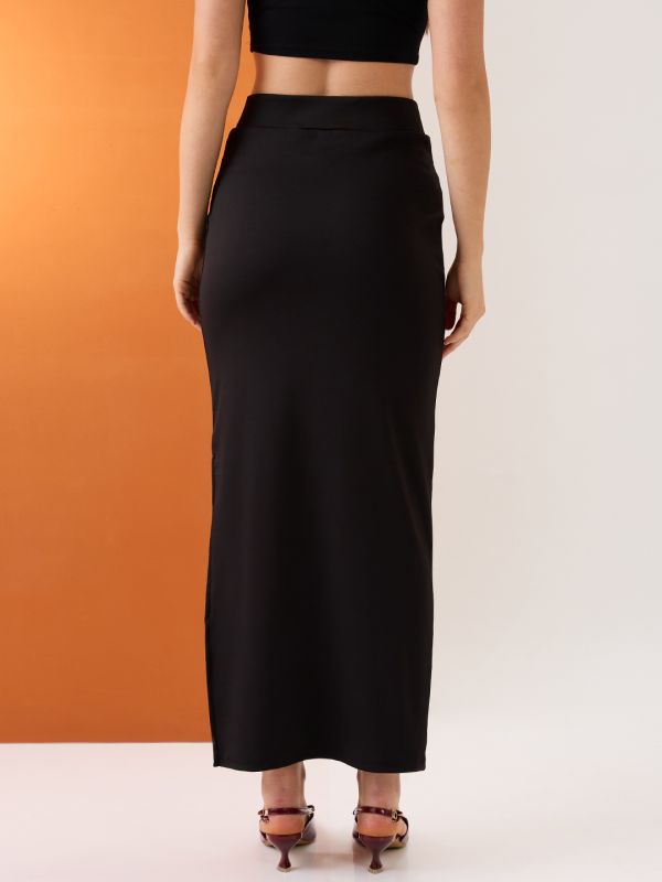 Globus Women Black High-Rise Stretchable Side Slit Maxi Pencil Skirt
