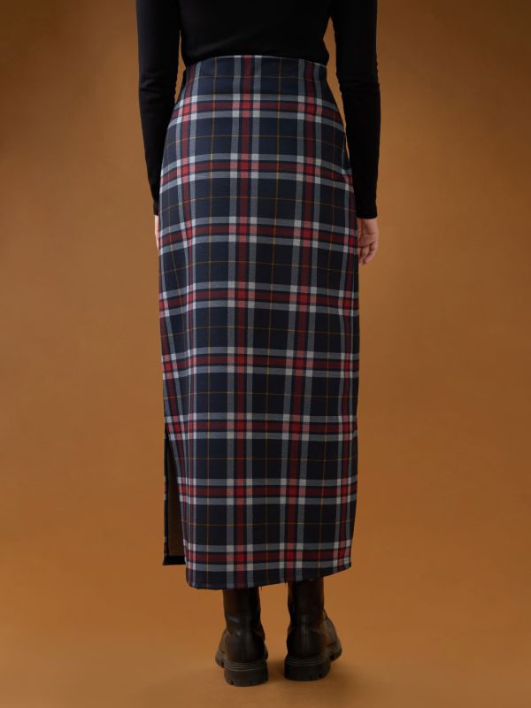 Globus Women Red Checked Mid-Rise Side Slit Straight Maxi Skirt