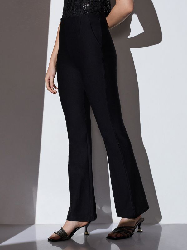 Globus Women Black Mid-Rise Solid Formal Bootcut Trousers