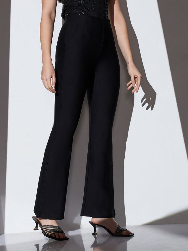 Globus Women Black Mid-Rise Solid Formal Bootcut Trousers