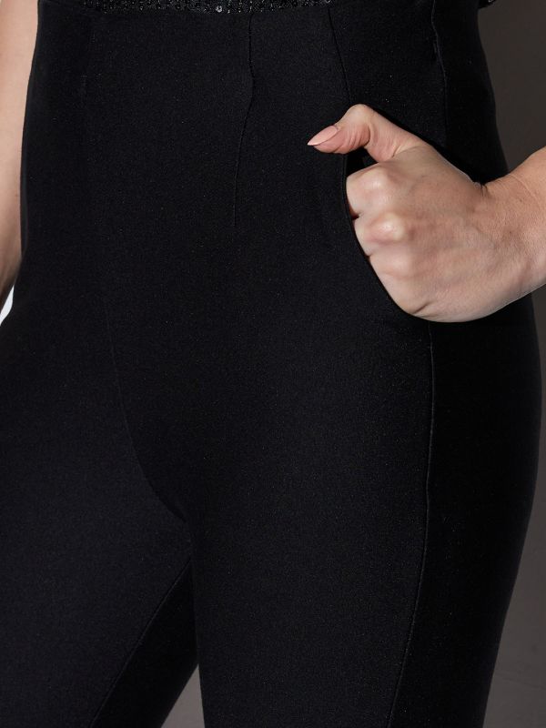Globus Women Black Mid-Rise Solid Formal Bootcut Trousers