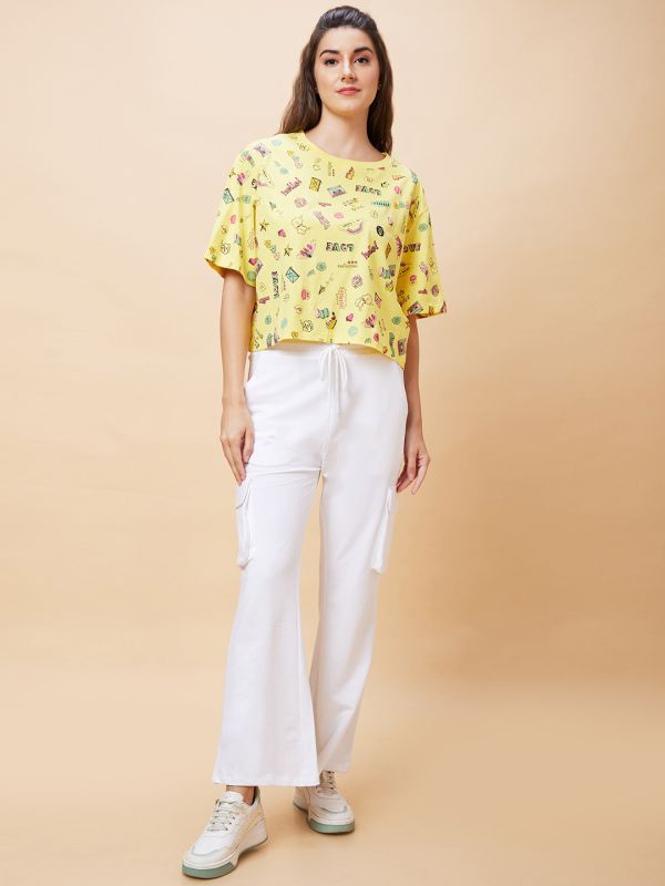 Globus Women White Solid High-Rise Straight Leg Cargo Track Pant
