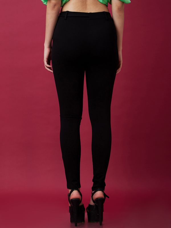 Globus Women Black Casual Waist Tie Up Slip On Skinny Fit Tregging