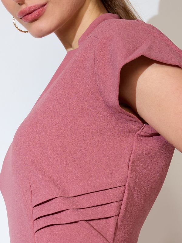 Globus Women Pink V-Neck Cap Sleeves Sheath Midi Workwear Dress