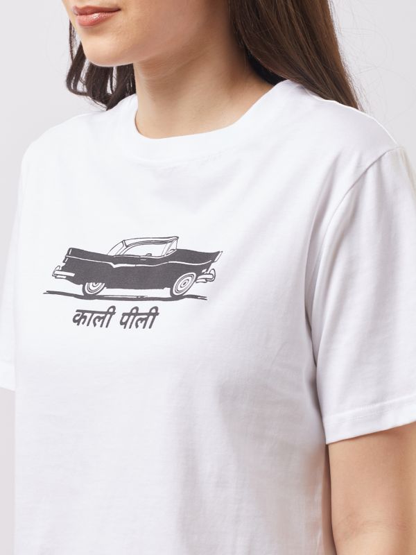 Globus Women White Round Neck Short Sleeves Graphic Print Oversized T-Shirt