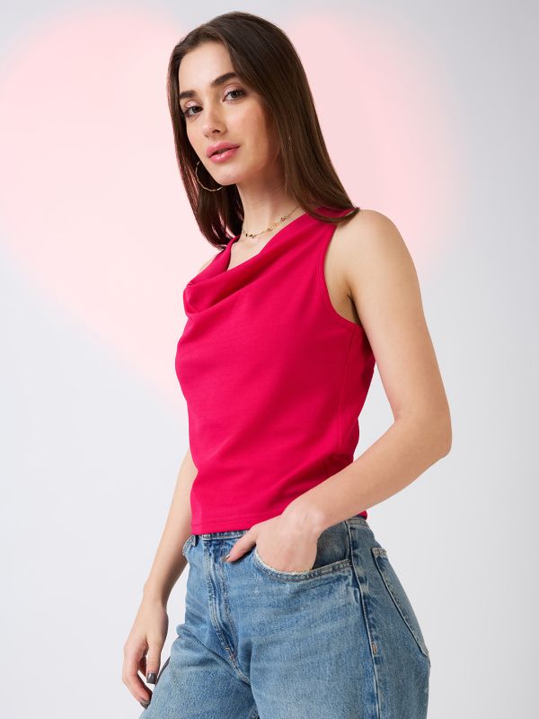 Globus Women Pink Cowl Neck Sleeveless Tank Top