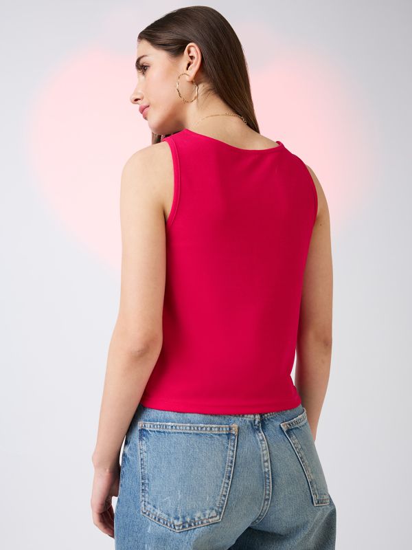 Globus Women Pink Cowl Neck Sleeveless Tank Top