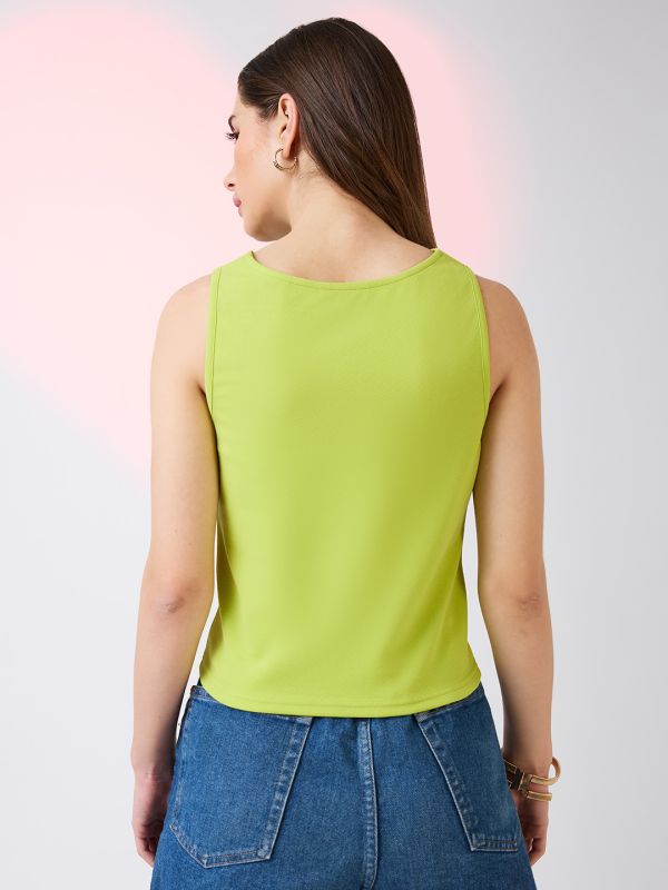 Globus Women Green Cowl Neck Sleeveless Tank Top