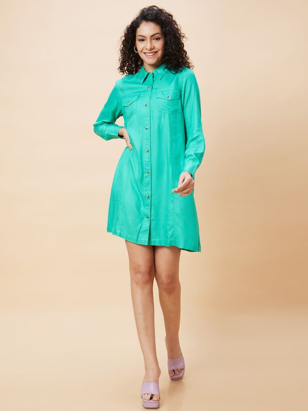 Globus Women Green Solid Casual Shirt Dress