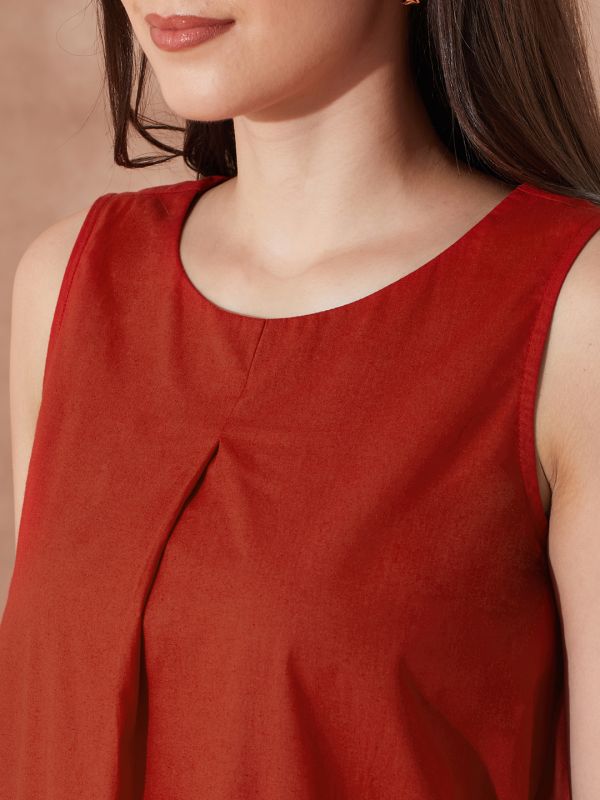 Globus Women Red Round Neck Colourblocked A-Line Knee Length Resort Dress
