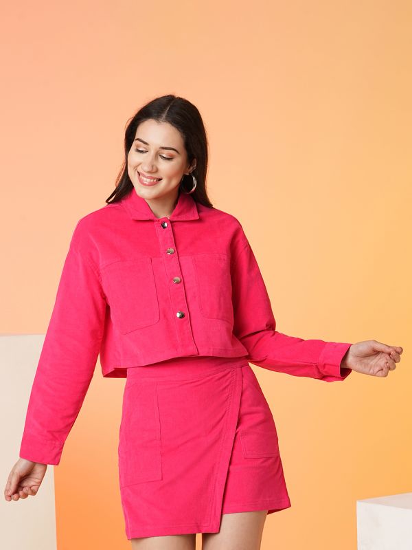 Globus Women Pink Spread Collar Boxy Casual Jacket