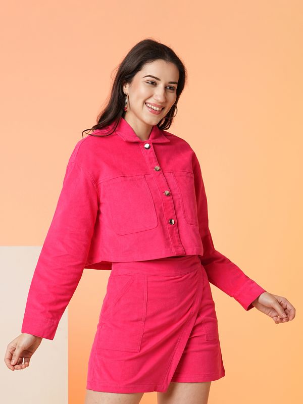 Globus Women Pink Spread Collar Boxy Casual Jacket